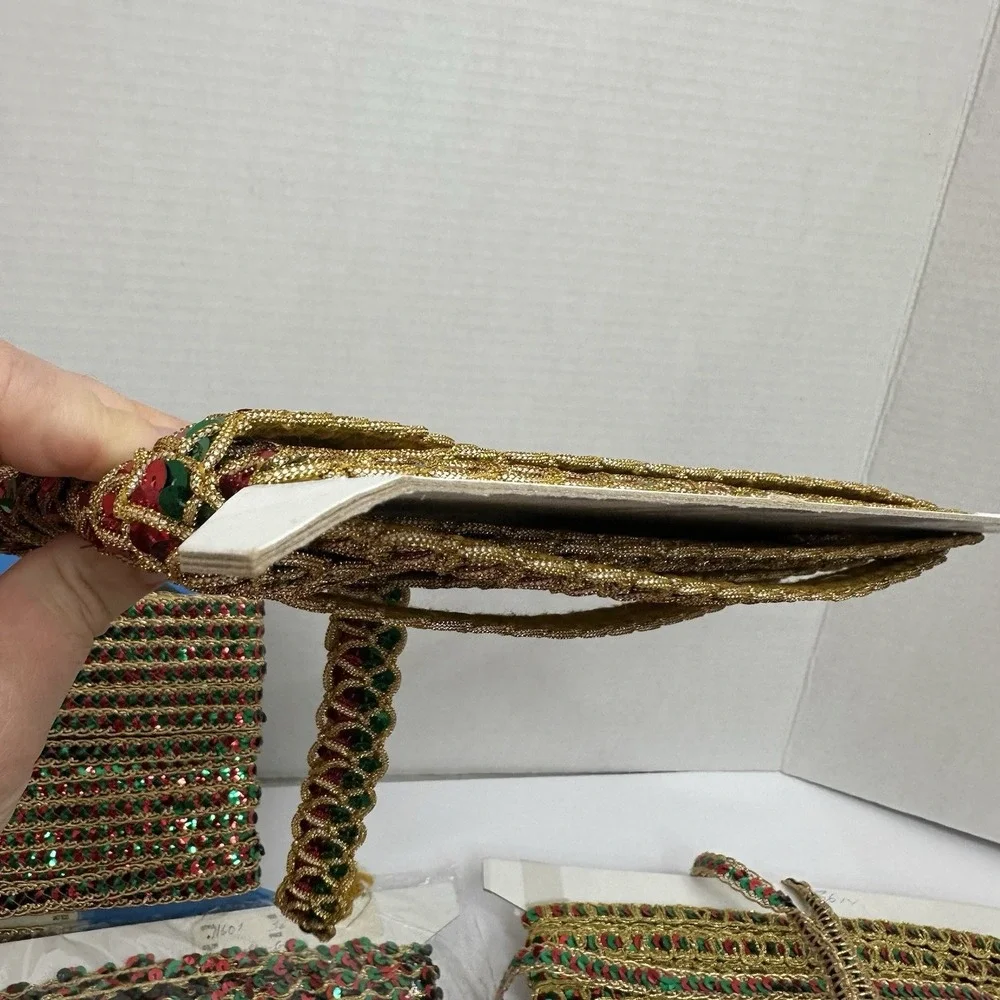100+ Yards Sequin Trim Lot Christmas Gold Red Green Lace Sewing Costume Craft